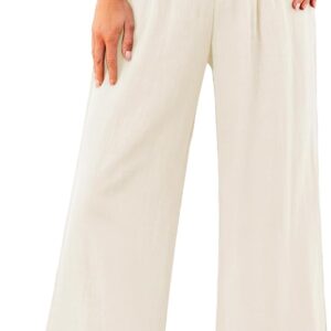 GRAPENT Wide Leg Capri Pants for Women High Waisted Linen Flowy Pleated Capris Cropped Trousers Pants Dressy Casual