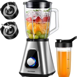 SHARDOR 1200W Blenders for Smoothies and Shakes, 52 Oz Countertop Blender & 22 Oz Personal Blender Combo, New Upgraded 6-leaf Blade, 3 Adjustable Speed for Juices, Frozen Fruit Drinks, Sauces
